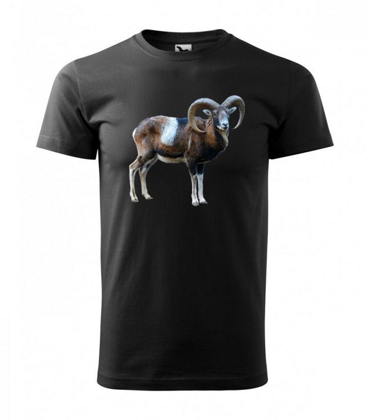 Bavlnené pánske tričko s potlačou muflóna - Farba: Čierna, Veľkosť: 3XL