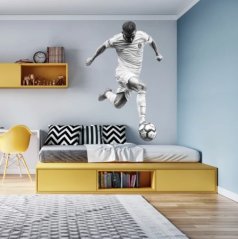Autocolant de perete modern pentru camera copiilor și adolescenților - jucător de fotbal alb și negru