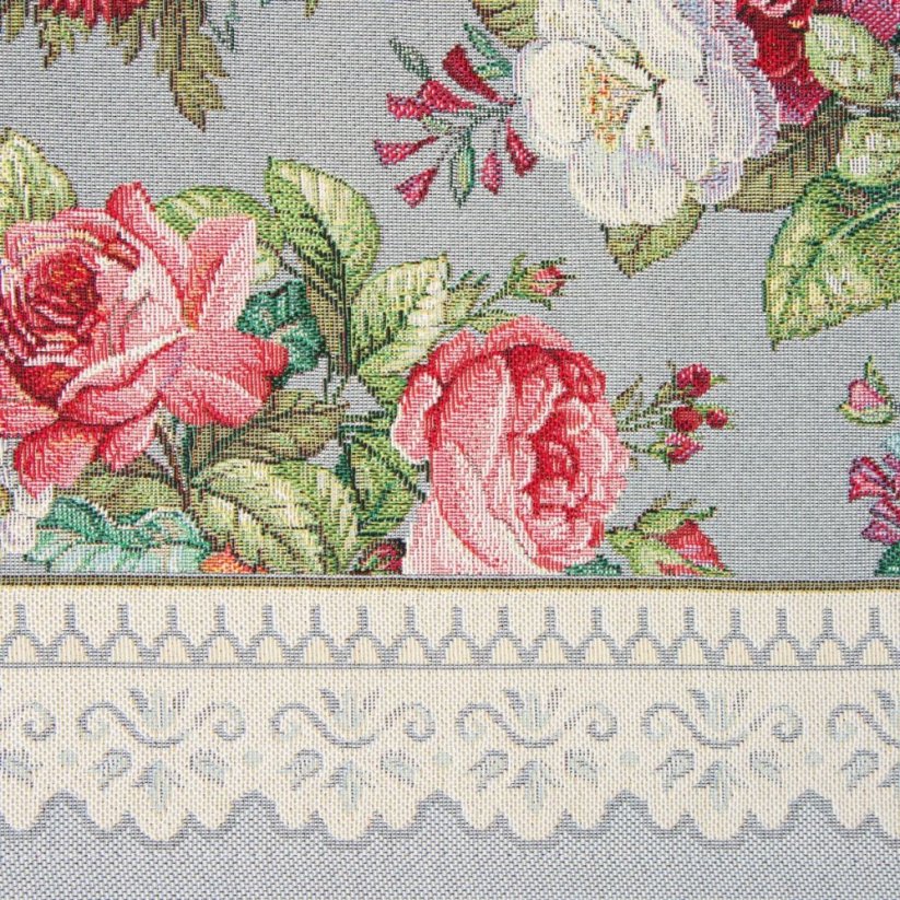 Graue Gobelin-Tischdecke mit romantisch gewebtem Blumenmuster