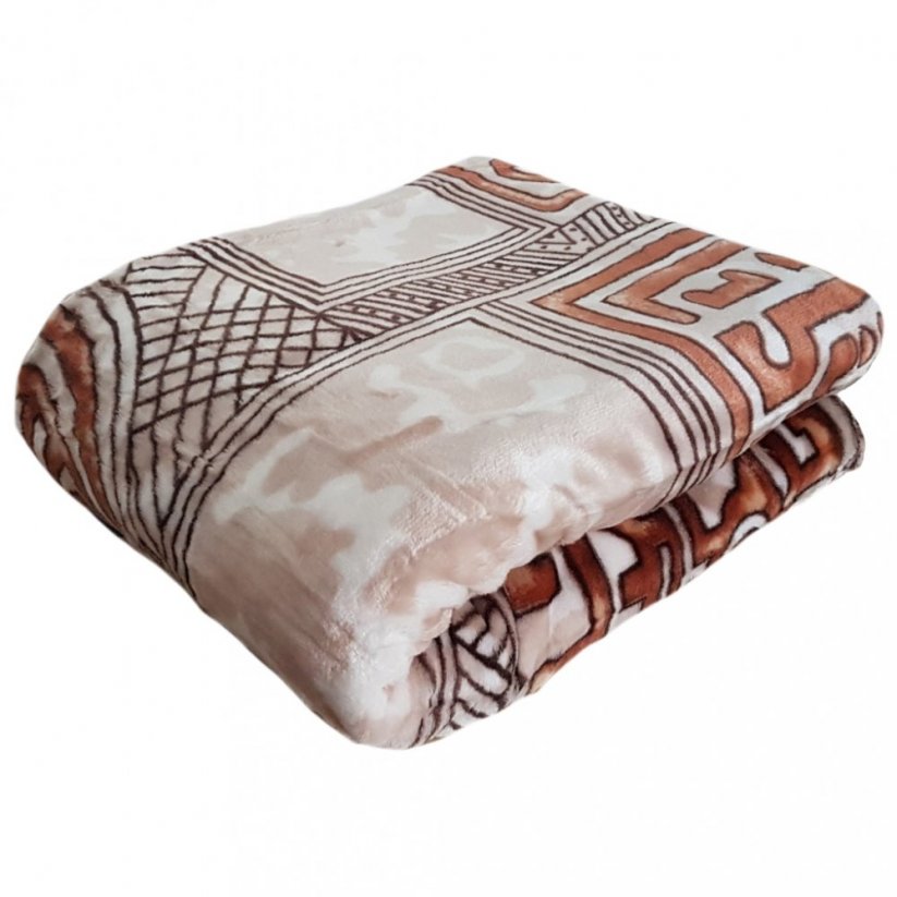 Teplá deka hnedej farby so vzorovanou potlačou