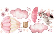 Adesivi murali per bambini - conigli pastello, palloncini e farfalle