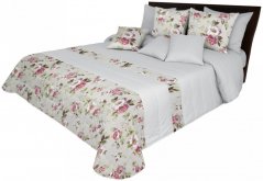 Cuvertură de pat reversibilă în gri deschis cu imprimeu floral romantic