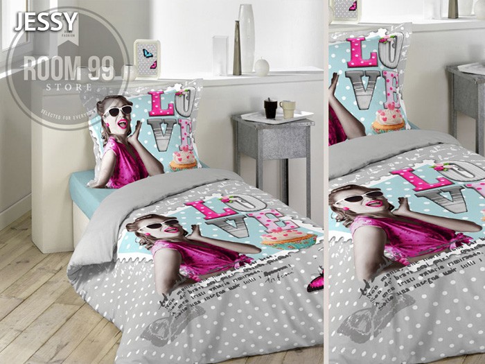 Moderní povlečení na postel šedé barvy s bílými puntíky 140x200 cm