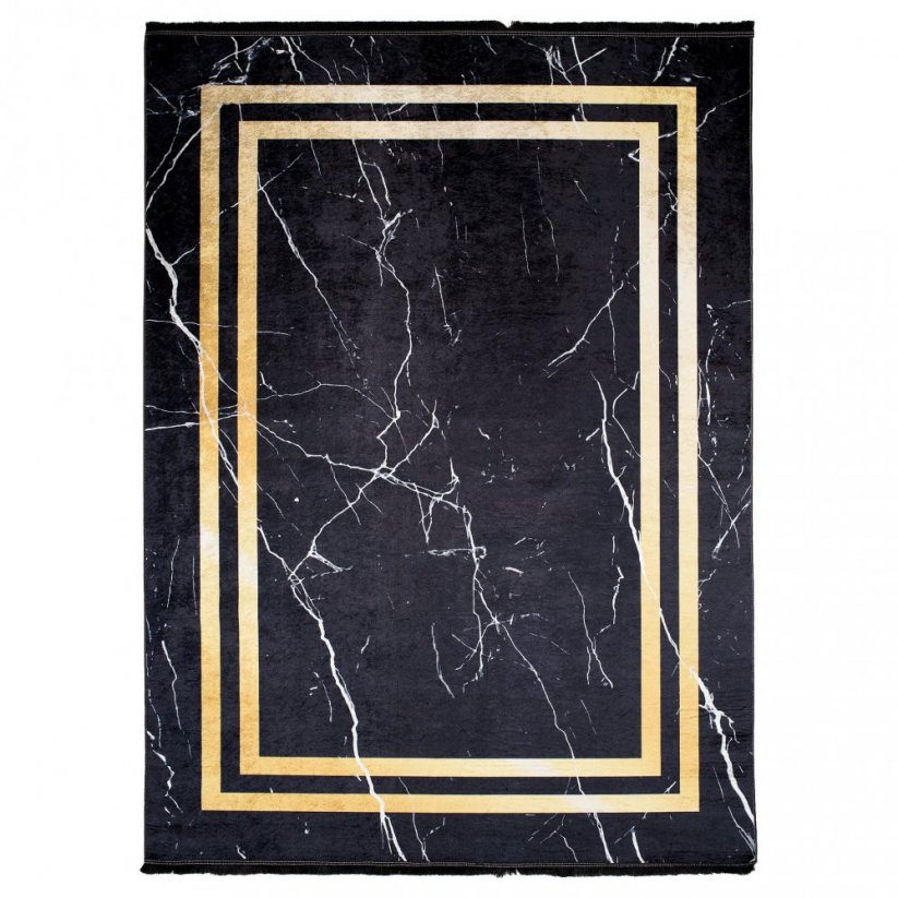 Temna oblikovalska preproga z marmornatim vzorcem z zlatimi podrobnostmi