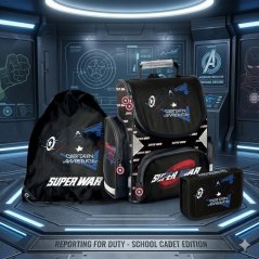 3-dielny školský set Captain America - aktovka, peračník a taška na obuv