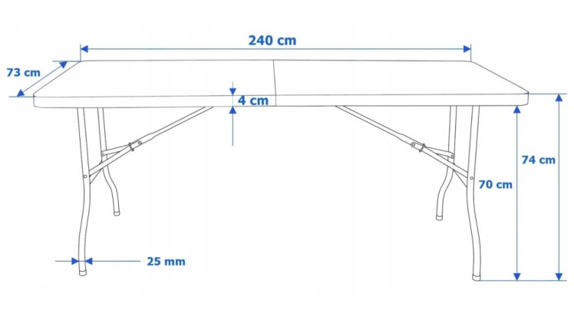 Skládací cateringový stůl 240 cm - černý