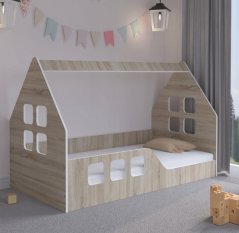 Kinderbett Montessori Haus 160 x 80 cm in Eiche sonoma Dekor links
