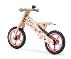 Balančný bicykel ružovej farby s úložným vreckom