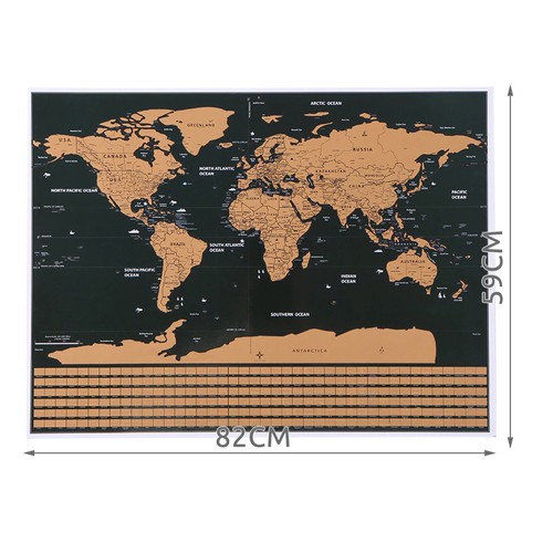 Mappa del mondo da grattare con bandiere 82 x 59 cm + accessori