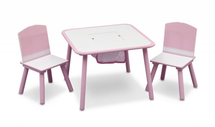 Ružovo biely stolček so stoličkami pre dievčatá