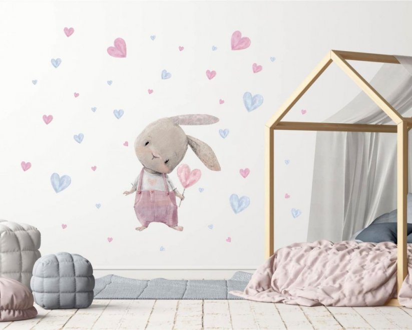 Autocolant de perete iepuraș drăguț cu inimile 83 x 70 cm