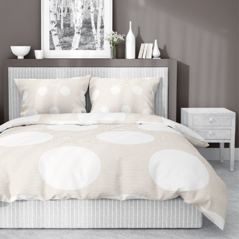 Kvalitné bodkované posteľné obliečky béžovej farby