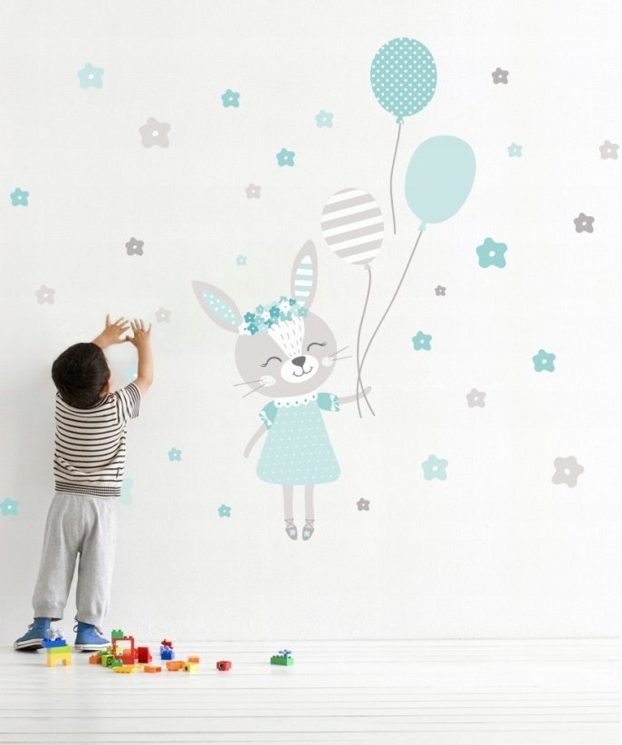 Krásná nálepka do detskej izby s motívom modrý zajačik 92 x 55 cm
