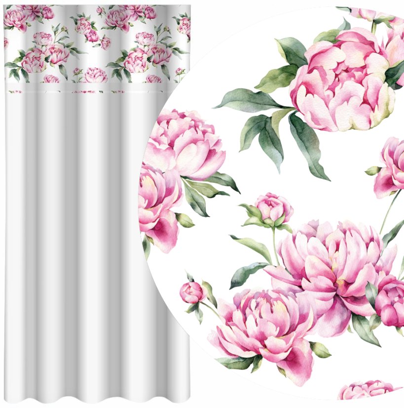  Elegantný biely záves s potlačou pivónií 