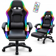 Igraća stolica s RGB LED rasvjetom, osloncem za noge i daljinskim upravljačem