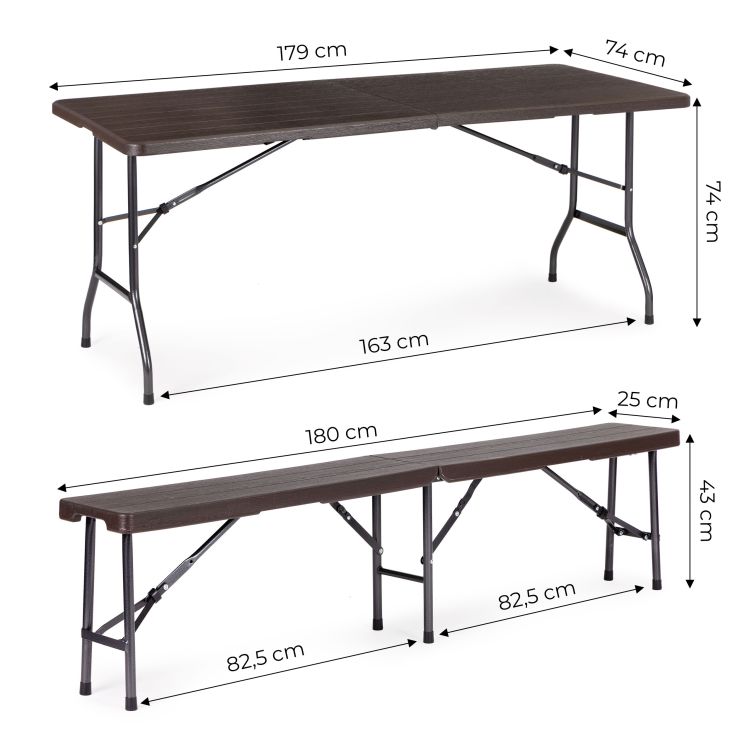 Set za kampiranje 180cm + 2 klupe u smeđoj boji