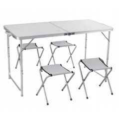 Masă de camping cu 4 scaune în alb 120x60x70 cm
