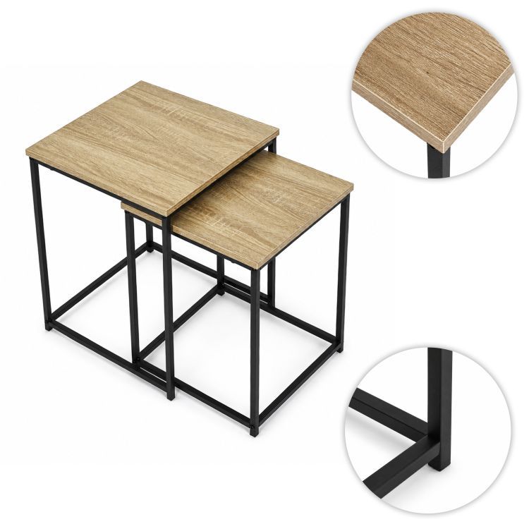 Set de 2 măsuțe de cafea – stejar și metal negru