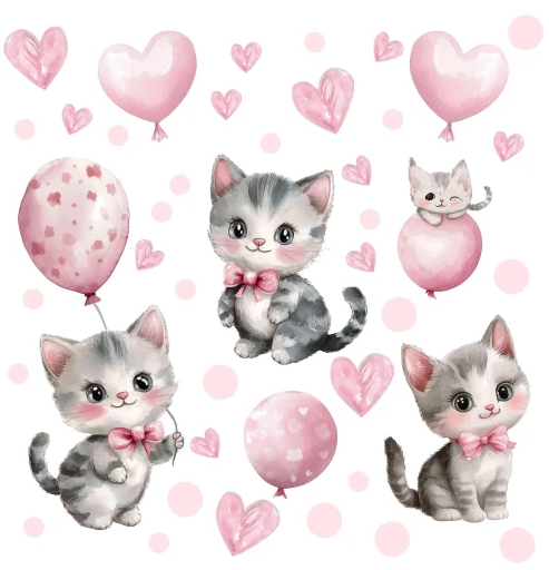 Gyerek falmatrica - rózsaszín cicák