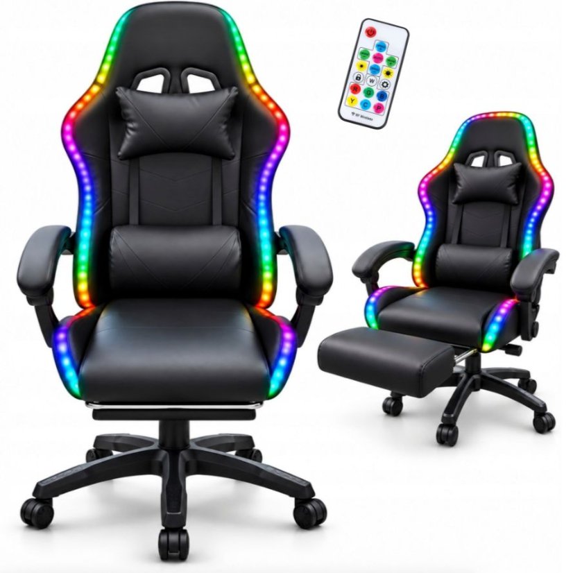 Igraća stolica s RGB LED rasvjetom, osloncem za noge i daljinskim upravljačem
