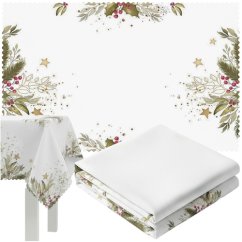 Weihnachtliche weiße Tischdecke mit festlichem Druck - 140 x 220 cm