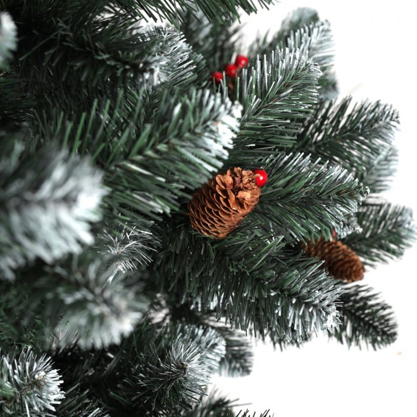 Umelý vianočný stromček jedľa s červenou jarabinou a šiškami 180 cm