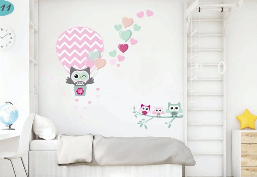 Autocolant decorativ de perete în culori pastelate Owl In Love - Dimensiune autocolant: 80 x 160 cm