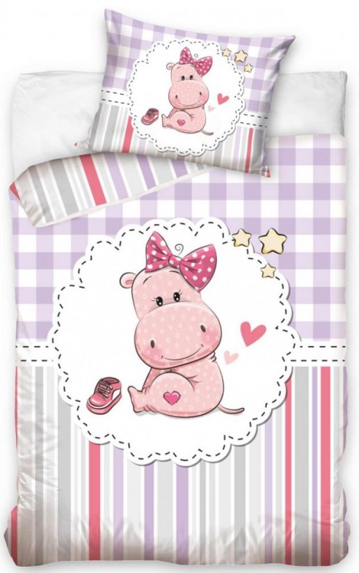 Lenjerie de pat din bumbac pentru copii cu un hipopotam drăguț