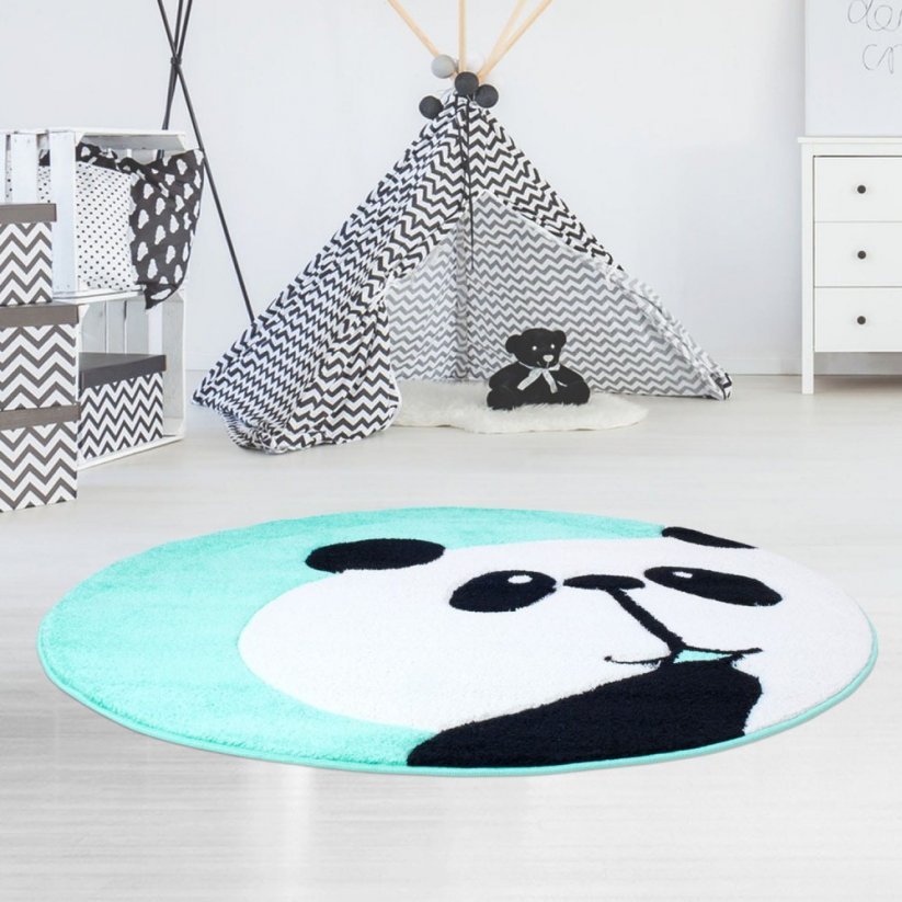 Детски килим PANDA кръгъл ментолов цвят