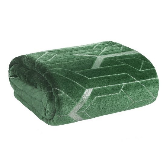 Kvalitná a hrejivá zelená deka zdobená strieborným geometrickým tvarom 150 x 200 cm 