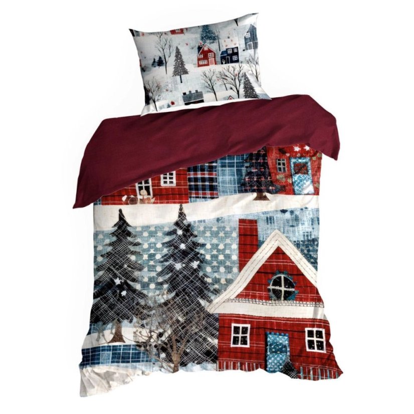 Vánoční bavlněné ložní prádlo se zimní krajinou