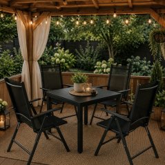 Set de grădină din aluminiu pentru 4 persoane, cu blat cu aspect de lemn