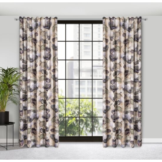 Perdea bej cu model floral pe panglică 140 x 270 cm