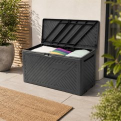 Zahradní úložný box s víkem v antracitové barvě o objemu 280 litrů – 112 x 56 x 44 cm