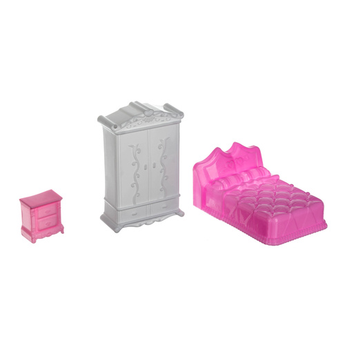 Háromszintes babaház erkéllyel - baba + 22 db bútor