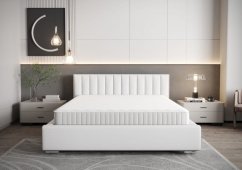 Moderná čalúnená posteľ s vertikálnym prešívaním na čele v bielej farbe 180 x 200 cm