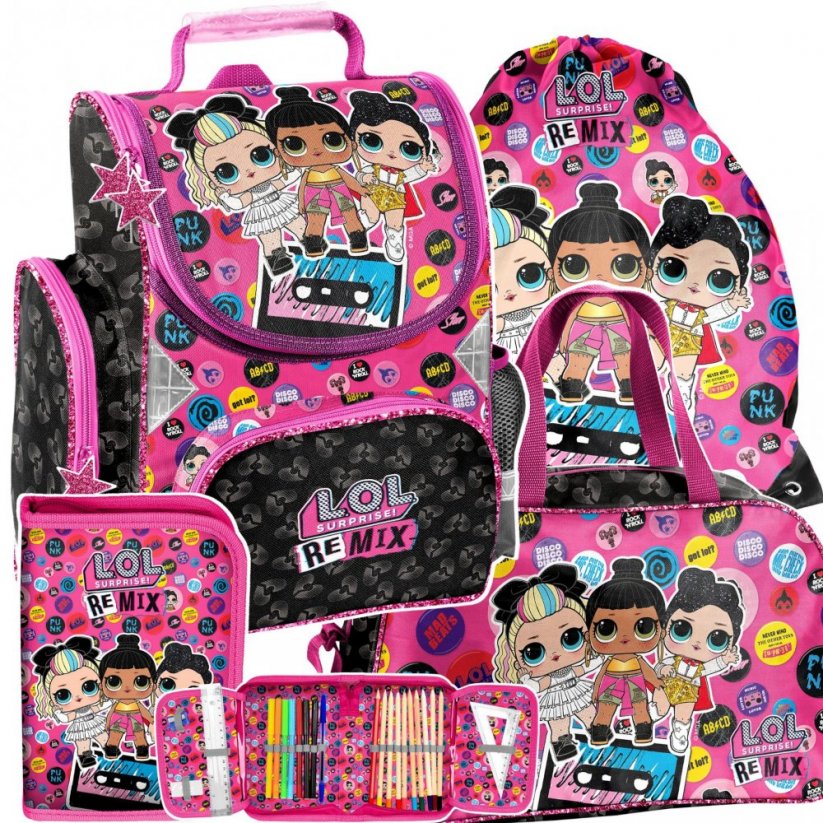 Školní taška s LOL panenkami v čtyřdílné sadě
