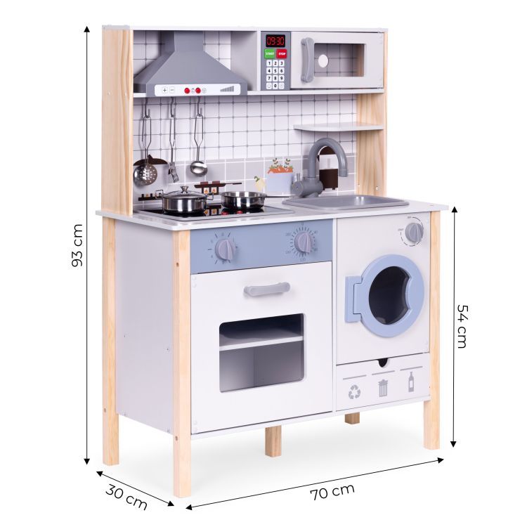 Cucina realistica in legno per bambini con luce LED, suoni e accessori
