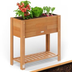 Aiuola rialzata da giardino in legno di acacia con vano portaoggetti 68 × 30 × 75 cm