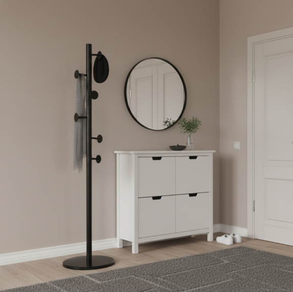Stojanový vešiak REDA 174 cm – čierny kovový vešiak s mramorovou základňou