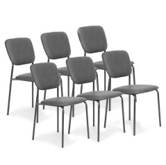 Set di 6 sedie per sala da pranzo - ecopelle grigia