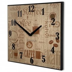 Дървен часовник с надписи за кафе