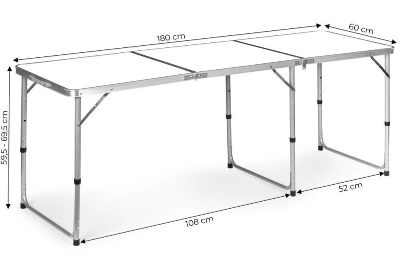 Zložljiva gostinska miza 180 x 60 cm bela 3delna