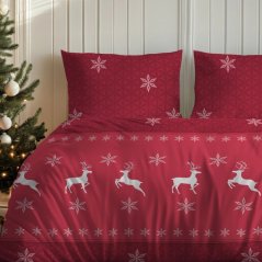 Vianočná flanelová posteľná bielizeň – červená s bielymi sobmi