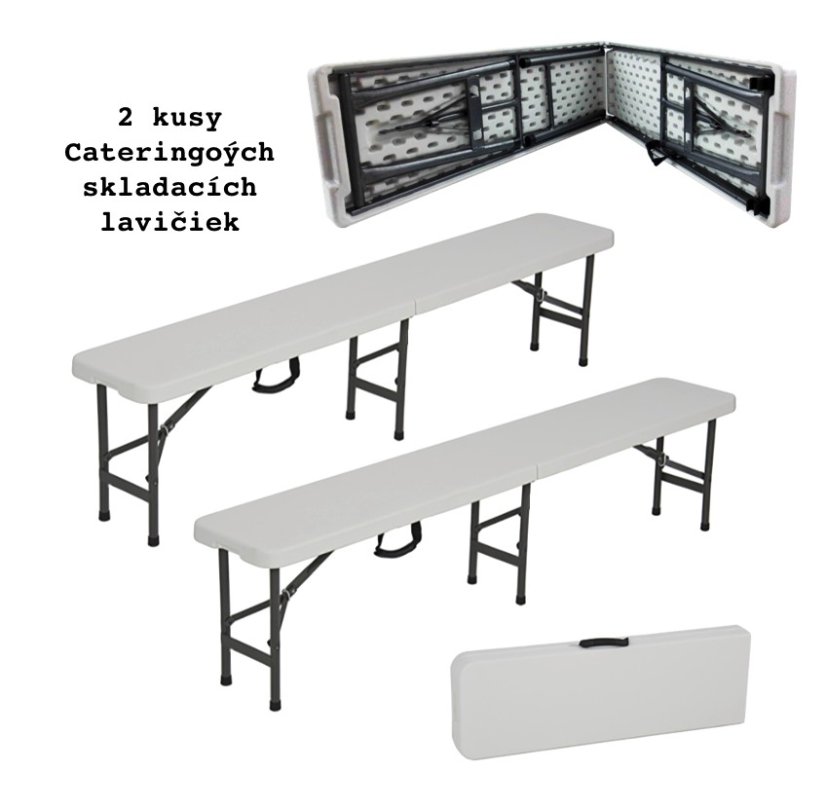 2 kusy cateringových skládacích laviček v bílé barvě 180 cm