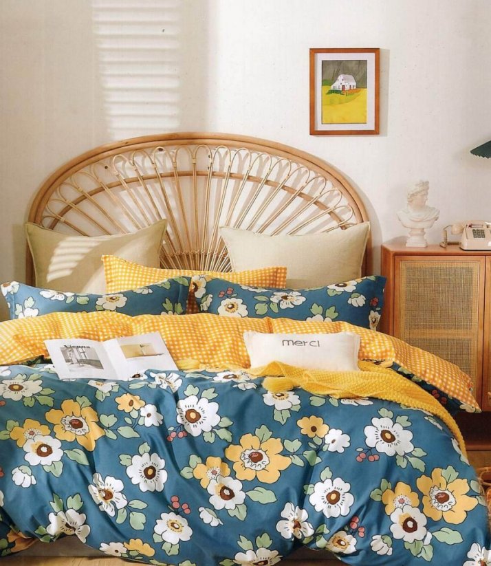 Obojstranné kvetinové posteľné obliečky modrej farby