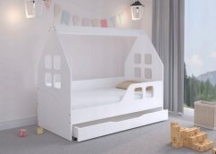 Bílá dětská postel s úložným prostorem ve tvaru domečku 140 x 70 cm