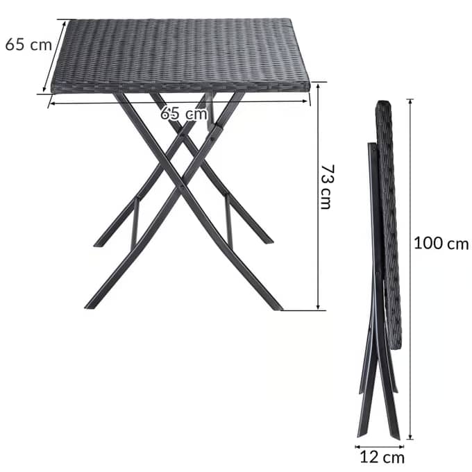 Masă grădină pliabilă din poliratan Rom cu cadru din oțel 75 × 65 × 65 cm