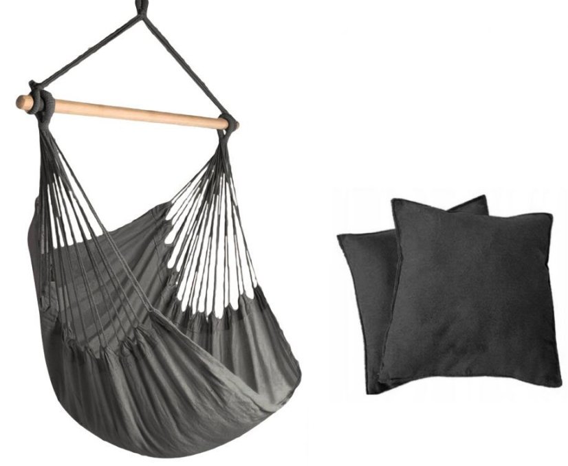 Závesné kreslo brazílske MODERNHOME v sivej farbe s 2 vankúšmi