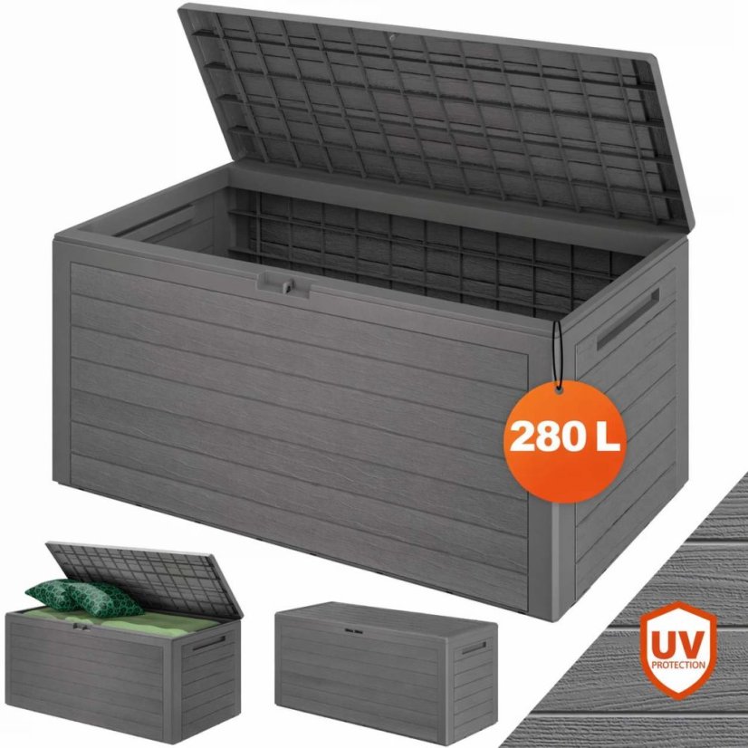 Cutie de depozitare pentru grădină WOODY 280 l - gri, impermeabilă, cu încuietoare